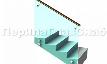 Ограждение с деревянным поручнем на выносе на точечном креплении на лестнице купить в Перми