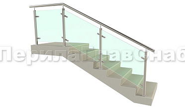 Ограждение лестницы с квадратными стойками и пластинчатыми стеклодержателями купить в Перми