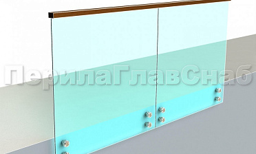 Ограждение с квадратным деревянным поручнем на точечном креплении купить в Перми