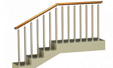 Ограждения с двумя стойками в каждую ступень с деревянным поручнем и без ригелей купить в Перми