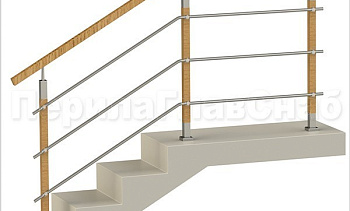 Три ригеля на держателях, квадратные деревянные поручень и стойки в Перми. Готовые проекты ПерилаГлавСнаб