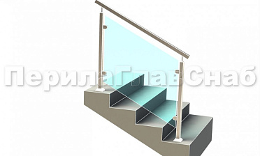 Ограждение лестницы с квадратным поручнем с зажимными стеклодержателями и квадратными стойками купить в Перми