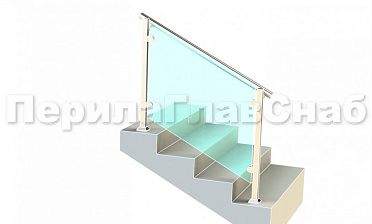 Ограждения для лестницы с поручнем на выносе с зажимными стеклодержателями и квадратными стойками купить в Перми