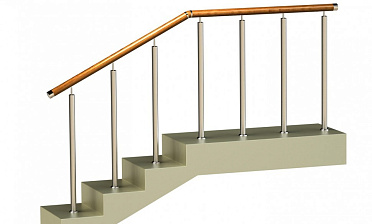 Ограждения со стойками в каждую ступень с круглым деревянным поручнем без ригелей купить в Перми