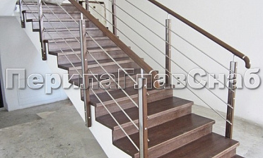 Ограждение со стойками из шлифованной нержавеющей стали с боковым крепежом, со вставками из дерева купить в Перми