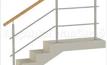 Два ригеля на держателях, квадратный деревянный поручень и круглые стойки в Перми. Готовые проекты ПерилаГлавСнаб