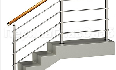 Четыре ригеля на держателях, круглый деревянный поручень и квадратные стойки купить в Перми