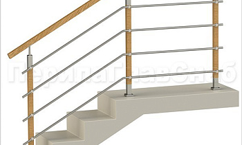 Четыре ригеля на держателях, квадратный деревянный поручень и стойки с деревянными вставками в Перми. Готовые проекты ПерилаГлавСнаб