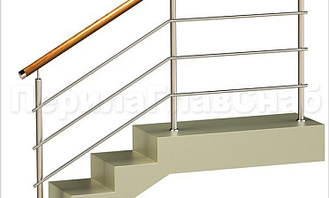 Три ригеля на сварке, круглый деревянный поручень и круглые стойки купить в Перми