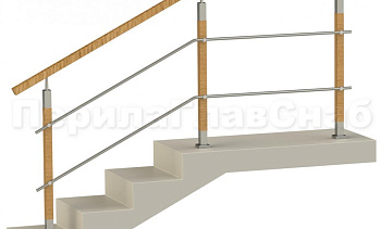 Два ригеля на держателях, квадратный деревянный поручень и квадратные деревянные стойки в Перми. Готовые проекты ПерилаГлавСнаб