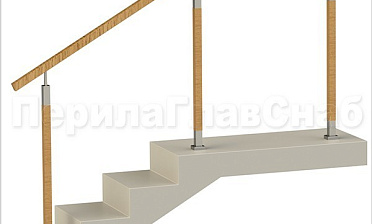 Нержавеющие ограждения без ригелей с квадратным деревянным поручнем и стойками с деревянными вставками купить в Перми