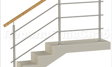 Три ригеля на сварке, квадратный деревянный поручень и круглые стойки купить в Перми