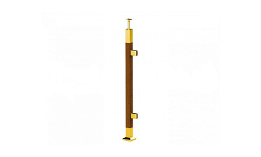 Готовая стойка 40х40х950 мм, деревянная, со вставками из нержавеющей стали 2х100 мм с 2 зажимными стеклодержателями, под золото k740-4-R-G купить в Перми