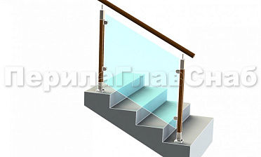 Ограждение с круглым деревянным поручнем с зажимными стеклодержателями и стойками с деревянными вставками купить в Перми