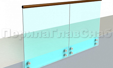 Ограждение с деревянным поручнем на точечном креплении купить в Перми