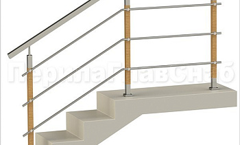 Три ригеля на держателях, квадратные поручень и деревянные стойки в Перми. Готовые проекты ПерилаГлавСнаб