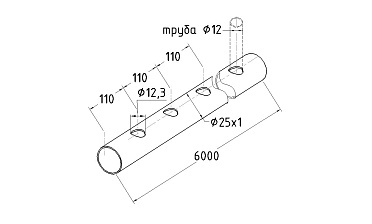 Труба AISI 304 25х1х6000, с перфорацией под  Ø12, 30°, GRIT 600 837-5 купить в Перми Труба AISI 304 25х1х6000, с перфорацией под  Ø12, 30°, GRIT 600 837-5 купить в Перми