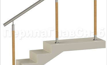 Нержавеющие ограждения без ригелей с круглым поручнем и стойками с деревянными вставками купить в Перми